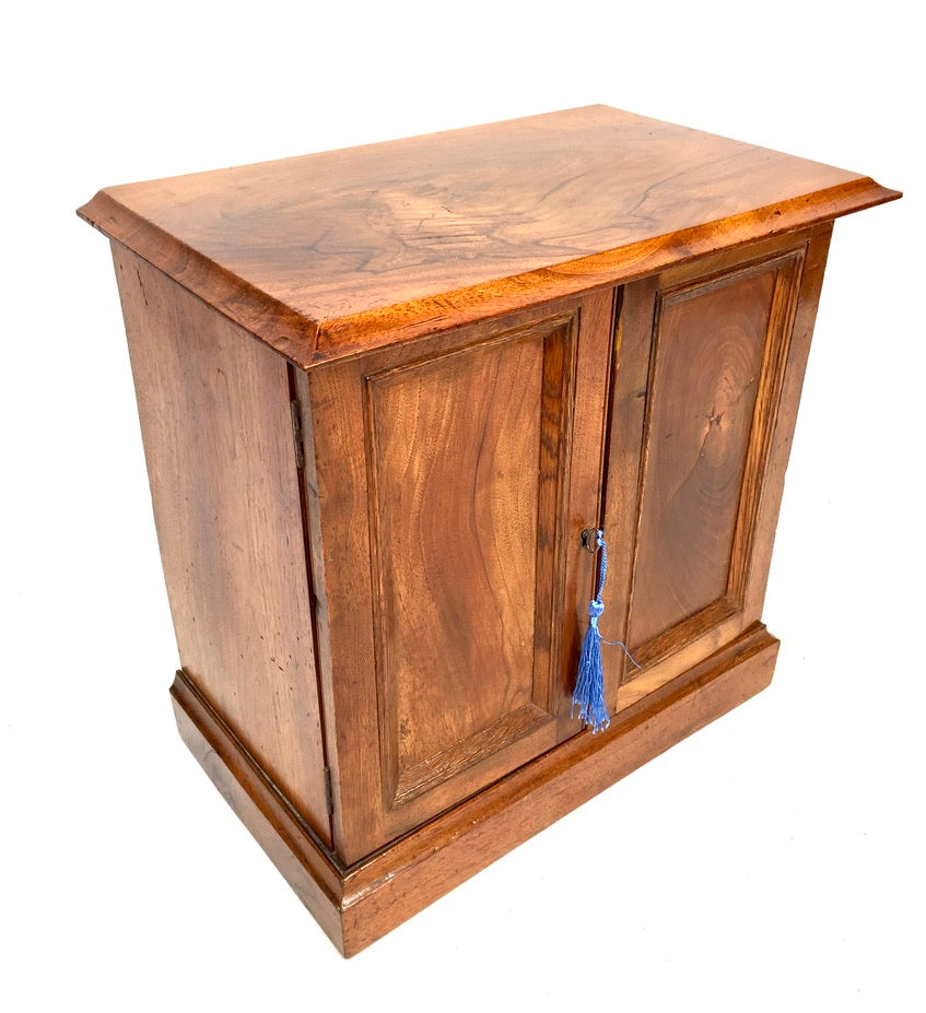 Antique Wooden Walnut Tabletop Cabinet Storage Box Desk Organiser & Key c.1930