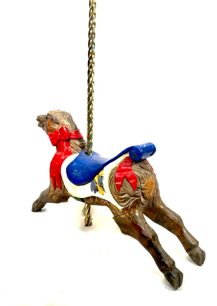 Antique Salvaged Fairground Ride Merry Go Round Wooden Carved Horse & Brass Pole