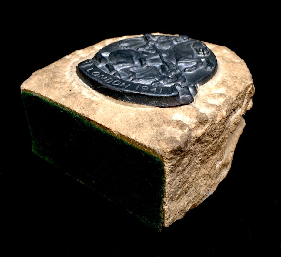 Antique World War 2 Salvaged Stone Desk Letter Rack Paperweight London 1941 WWII