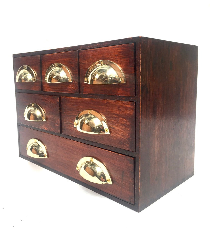 Vintage Wooden Tabletop Storage Drawers / Desktop Filing Cabinet Box c.1950