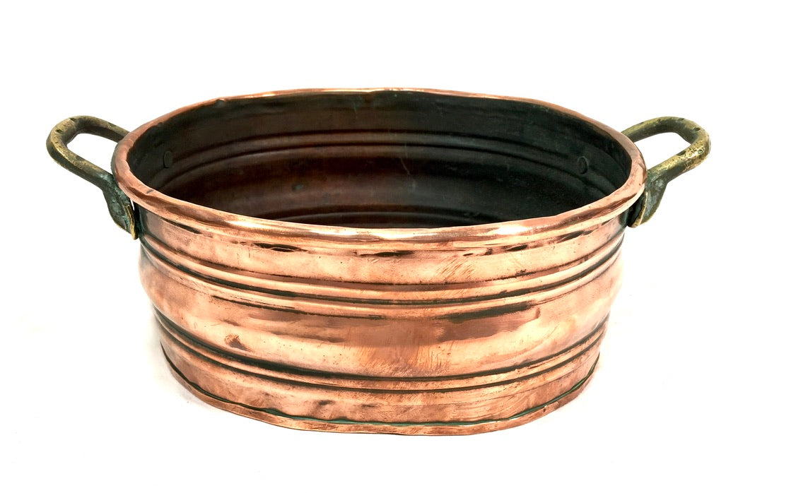 Antique Arts & Crafts Copper & Brass Handled Planter / Plant Pot / Trough c.1910