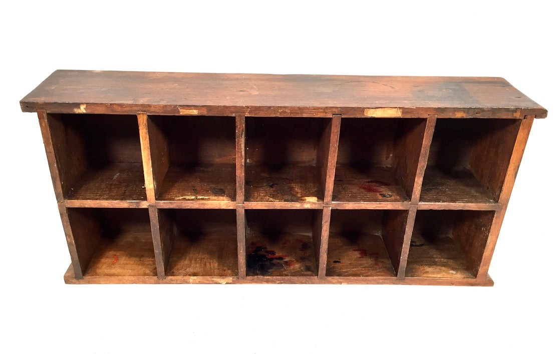 Antique Wooden Rustic Pigeon Hole Filing Cabinet / Mail Letter Organiser / Shelf