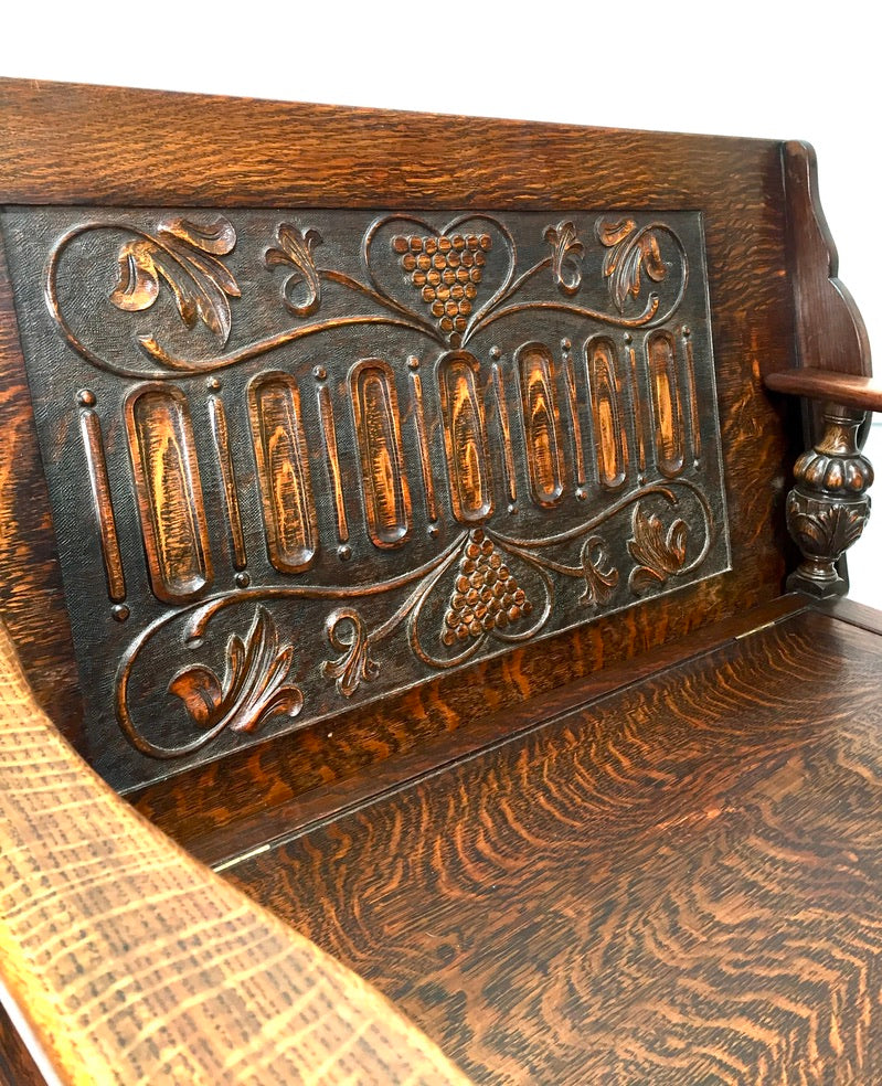 Antique Early 20th Century Oak Entrance Hall Monks Bench / Storage Seat