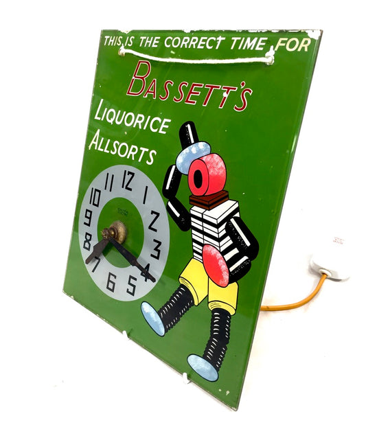 Antique Advertising Bassett's Liquorice Allsorts Smiths Electric Clock Sign