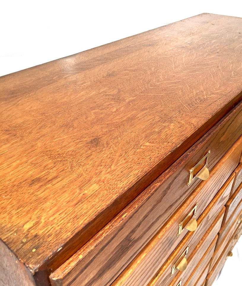 Antique Large Wooden Oak Office Double Filing Drawer Storage Cabinet Sideboard