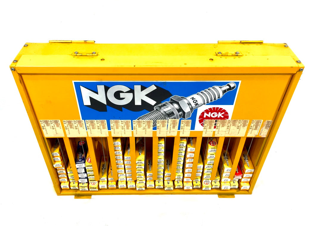 Vintage Advertising - NGK Yellow Metal Garage Silent Salesmen Spark Plug Cabinet