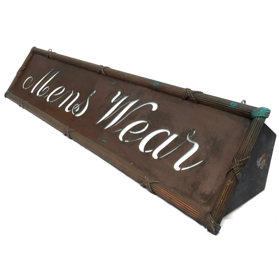 Antique Advertising - Art Deco Copper Lightbox Mens Wear Haberdashery Shop Sign