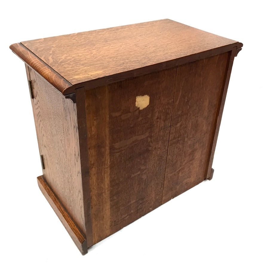 Antique Tabletop Oak Wooden Desk Stationery Box / Cabinet / Cupboard c.1920 Key