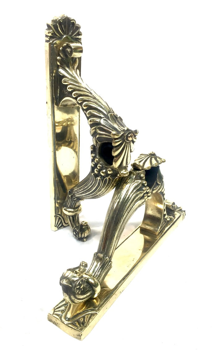 Antique Pair of French Rocco Style Brass Curtain Pole Holders or Door Handles