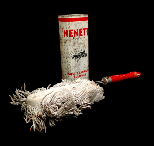 Antique Advertising - Nenette Metal Tin & O-Cedar Car Polishing Duster c.1950