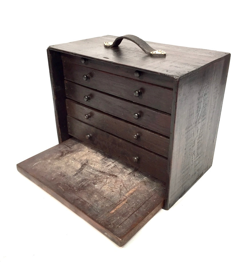 Antique Wooden Engineers Toolbox / Tool Box / Collectors Cabinet Storage Box