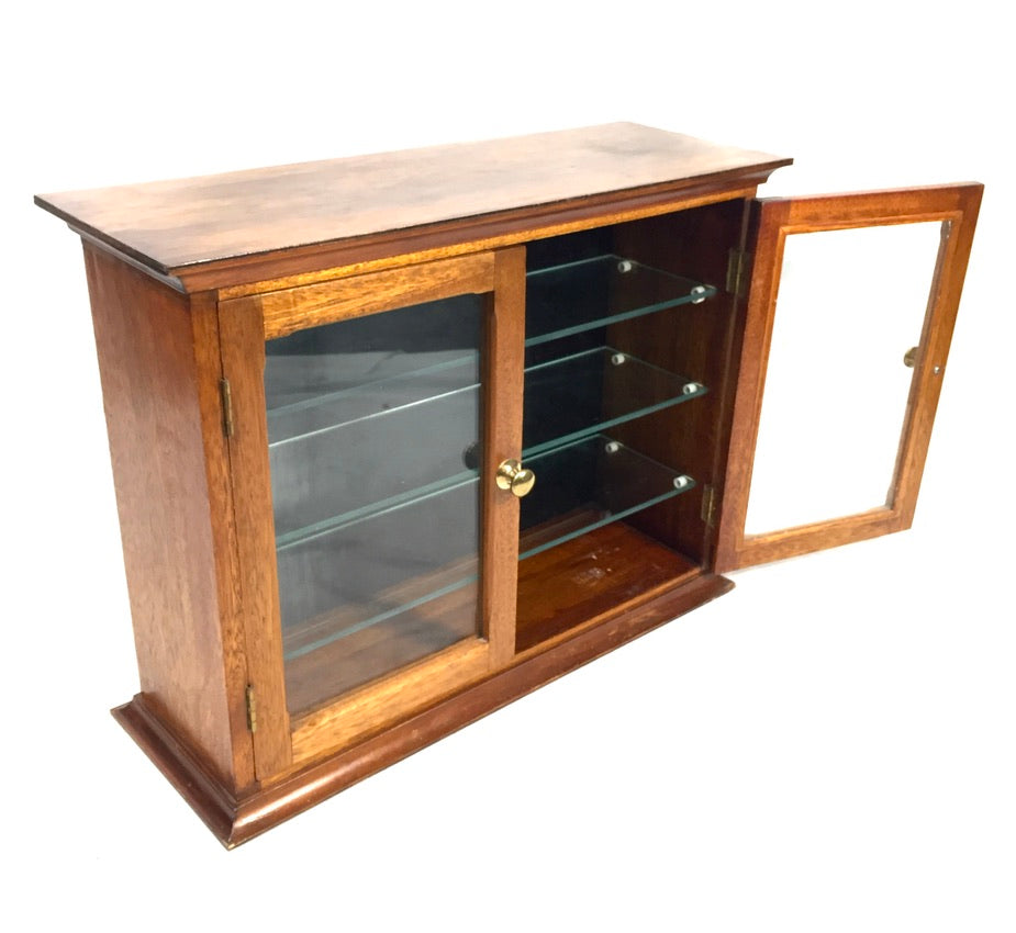 Antique Wooden & Glass Fronted Tabletop Display Cabinet / Storage Box Cupboard