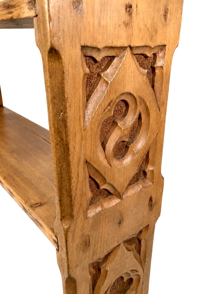 Antique Carved Pine Wooden Bookcase / Book Shelf Display Rack Freestanding