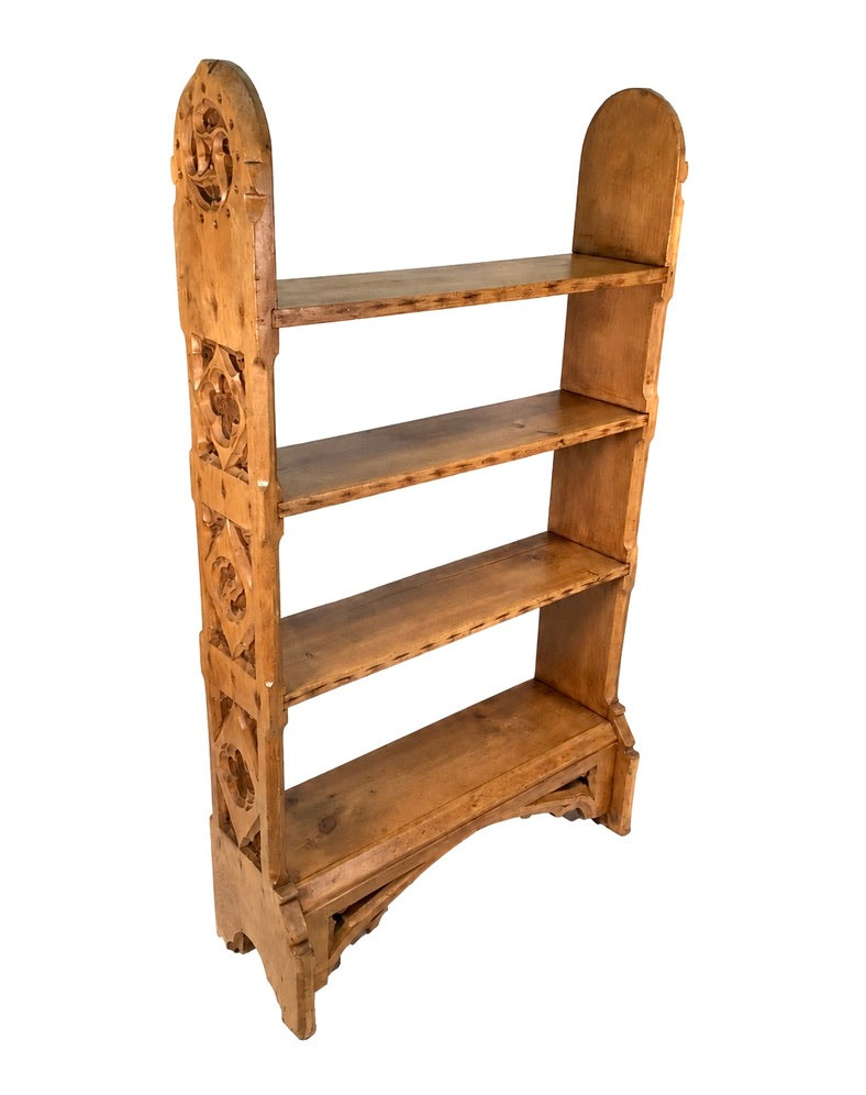 Antique Carved Pine Wooden Bookcase / Book Shelf Display Rack Freestanding