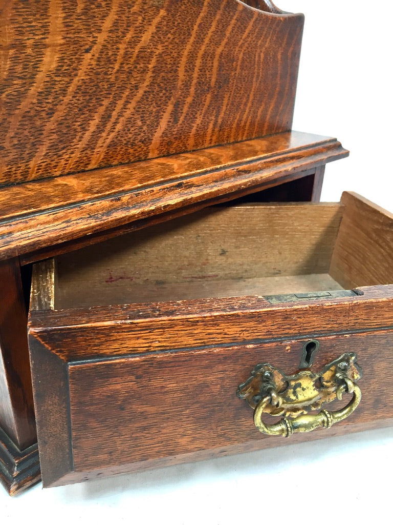 Antique Edwardian Wooden Oak Desk Organiser Letter Rack and Storage Drawer c1900