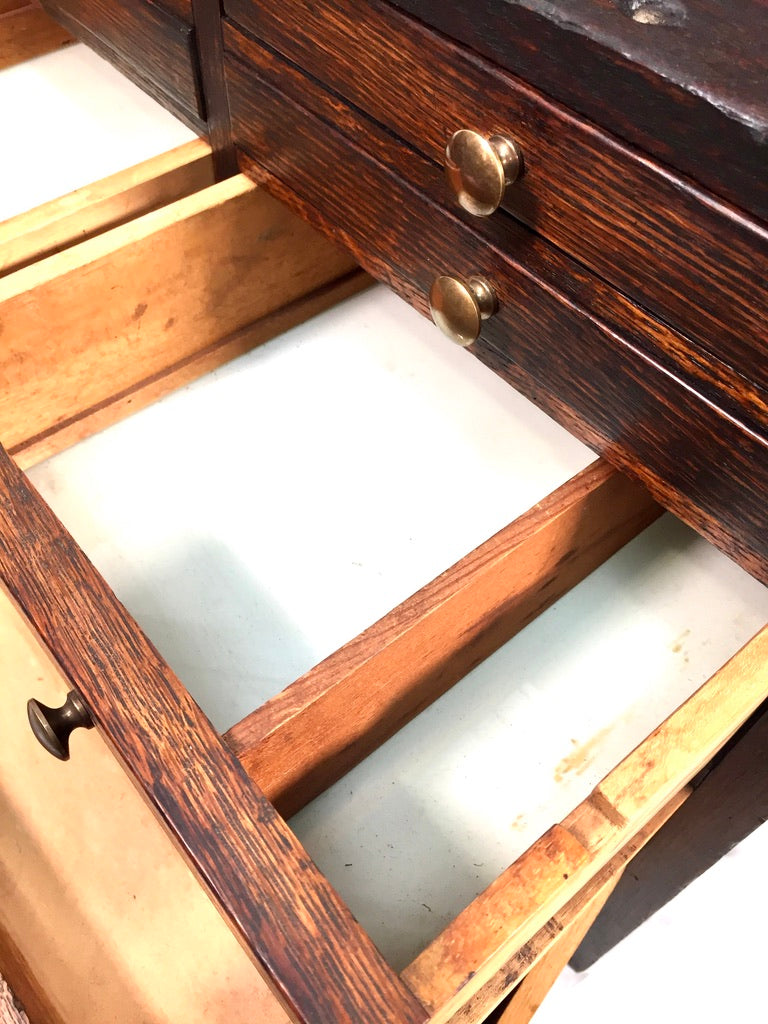 Antique Tabletop Wooden Tool Chest / Collectors Drawers Storage Box c.1900