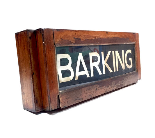 Antique Wooden & Glass London Destination Bus Blind Box Train Sign 20th Century