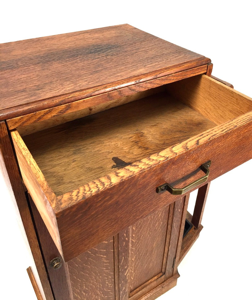 Antique 1920s Art Deco Entrance Hall Oak Wooden Umbrella Stand Storage Cabinet
