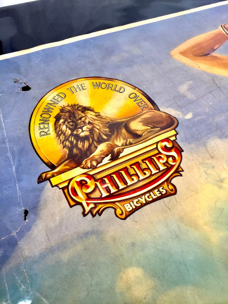 Antique Advertising - 20th Century Phillips Cycles Promotional Poster Sign c1950