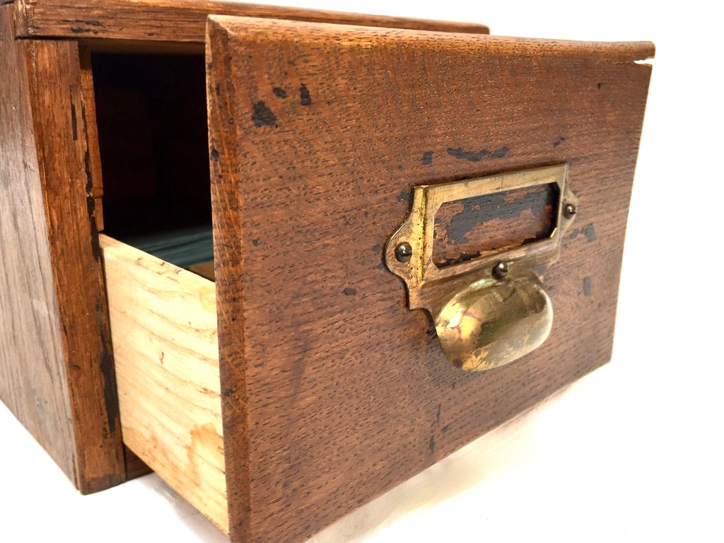 Antique Wooden Desktop Oak Stationery Index Filing Card Drawer / Cabinet / Box
