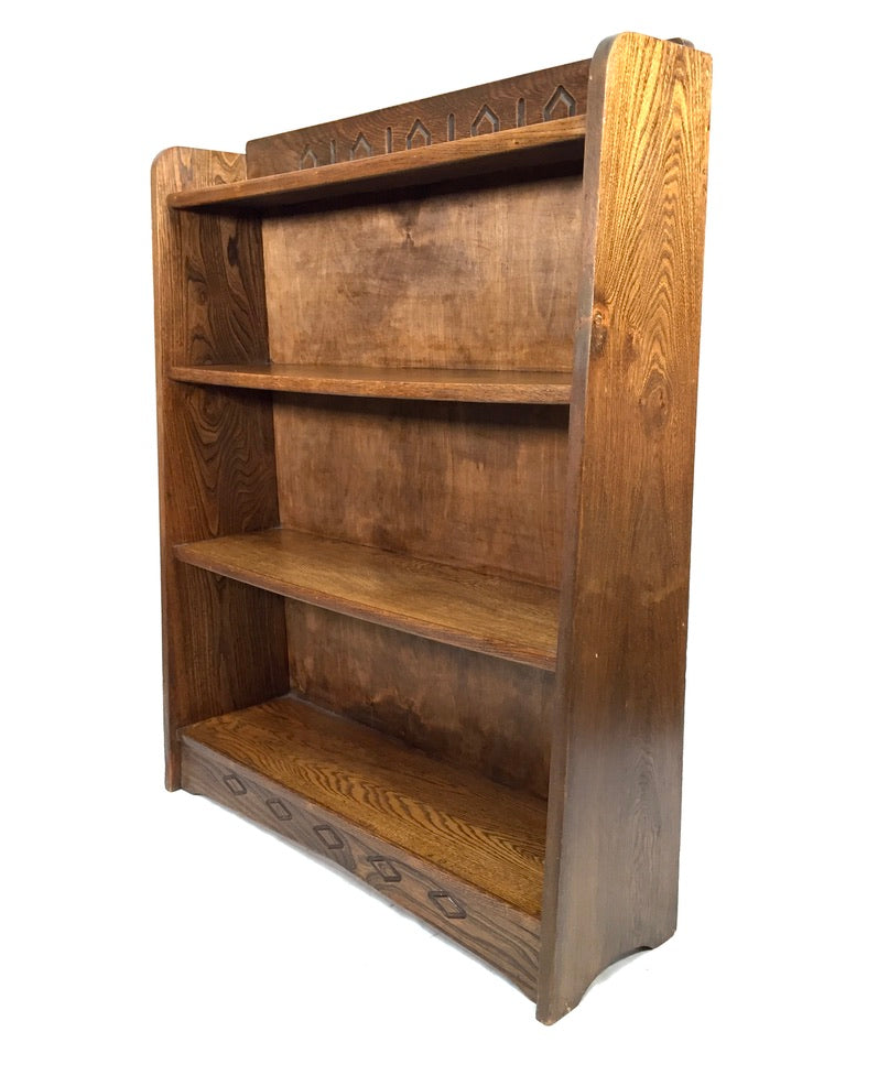 Antique Wooden Oak Bookcase / Book Shelf Display Rack Freestanding / Vintage