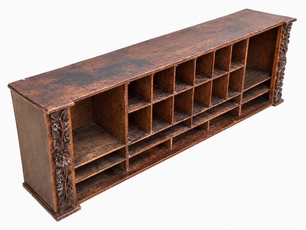 Antique Large Wooden Oak Carved Pigeon Hole Filing Cabinet Stationery Organiser