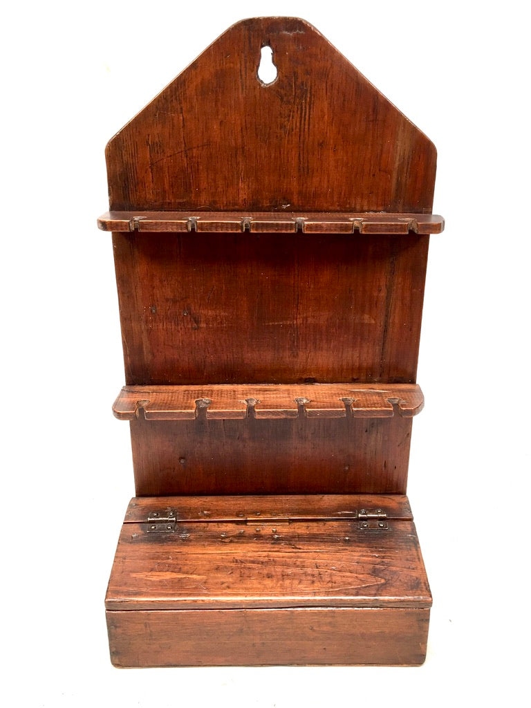 Antique Kitchen Oak Wooden Wall Hanging Georgian Spoon Rack & Candle Box c.1800