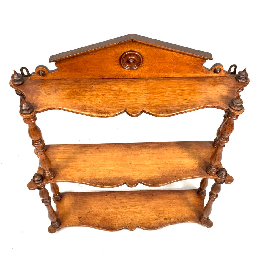 Antique Wooden Hand Carved Arts & Crafts Wall Hanging Display Shelf Rack c.1920