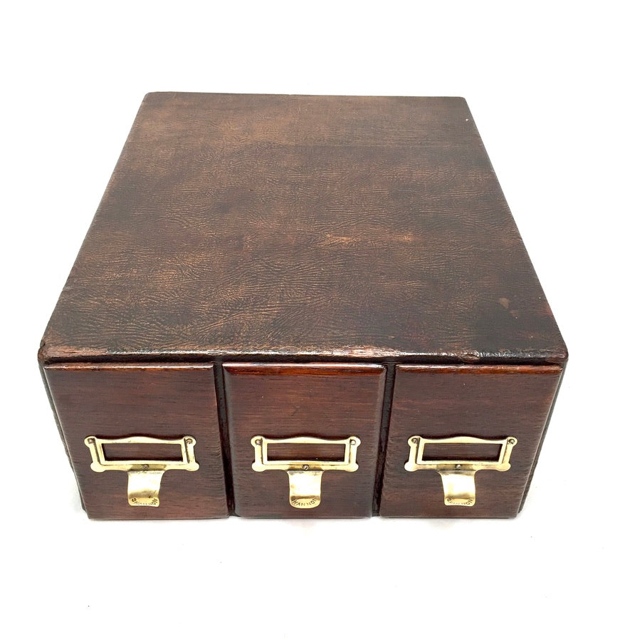 Antique 20th Century Tabletop Wooden "Shannon" Index Card Filing Drawer Box Unit