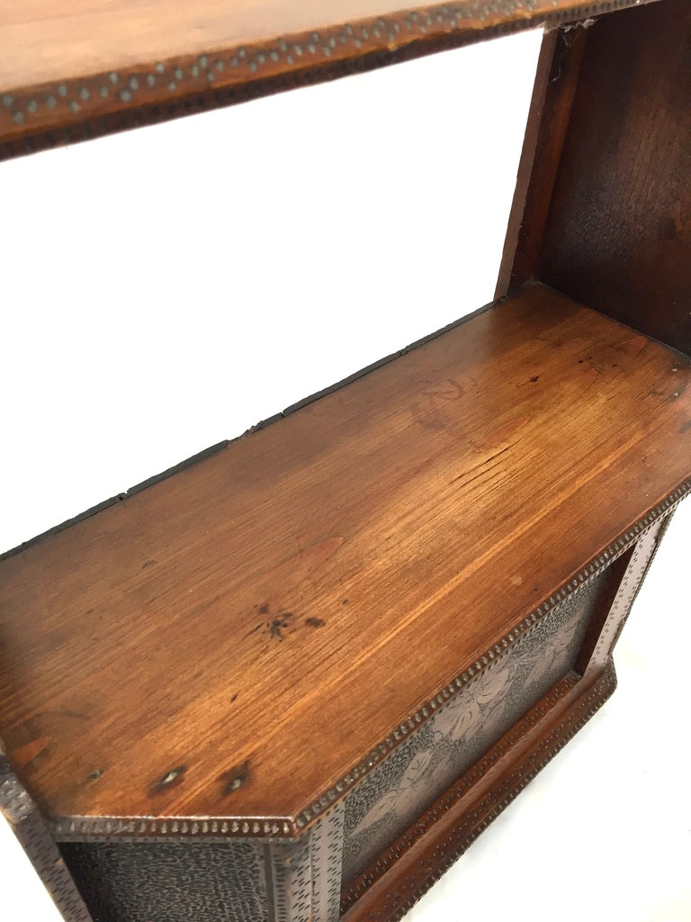 Antique Wooden Poker Work Wall Hanging / Tabletop Shelf / Cabinet / Box
