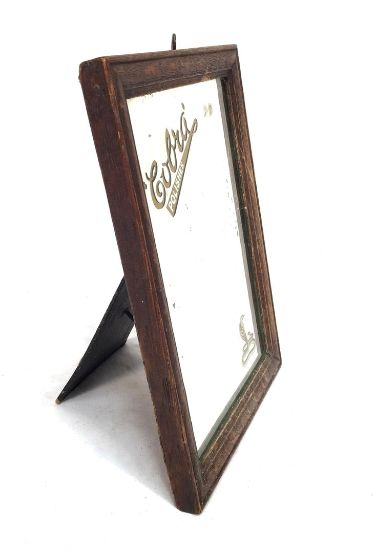Antique Advertising - Cobra Polishes Pictorial Framed Mirror Sign Tabletop 1930s