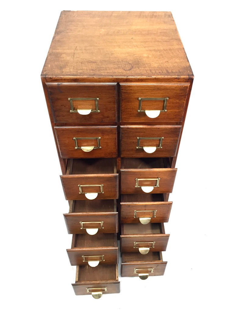 Antique 20th Century Large Wooden Index Card Drawer Unit Storage Cabinet c.1930