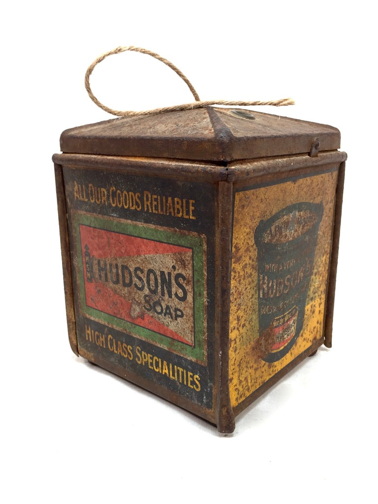 Antique Advertising - Hudsons Soap Shop Counter String Dispenser Tin 20th Century