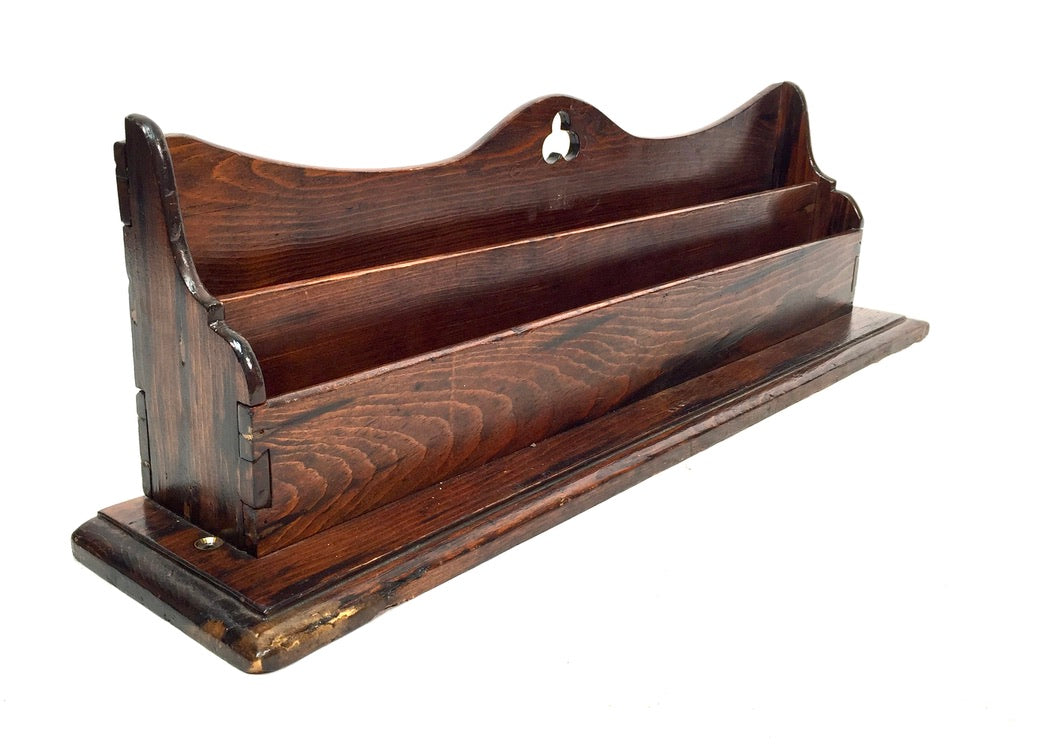 Antique Large 1930s Wooden Pine Desktop Letter Rack / Stationery Holder