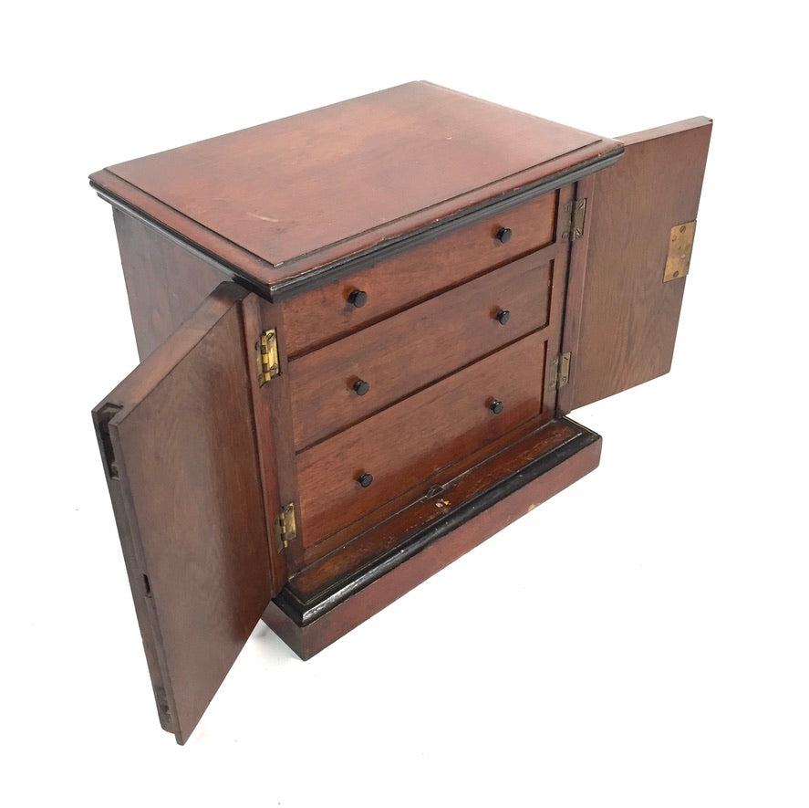 Antique Victorian Wooden Humidor / Small Chest of Drawers Collectors Cabinet Box