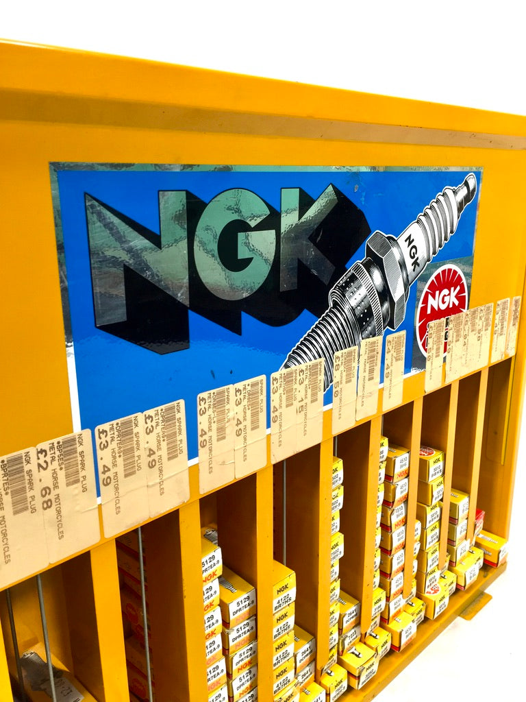 Vintage Advertising - NGK Yellow Metal Garage Silent Salesmen Spark Plug Cabinet