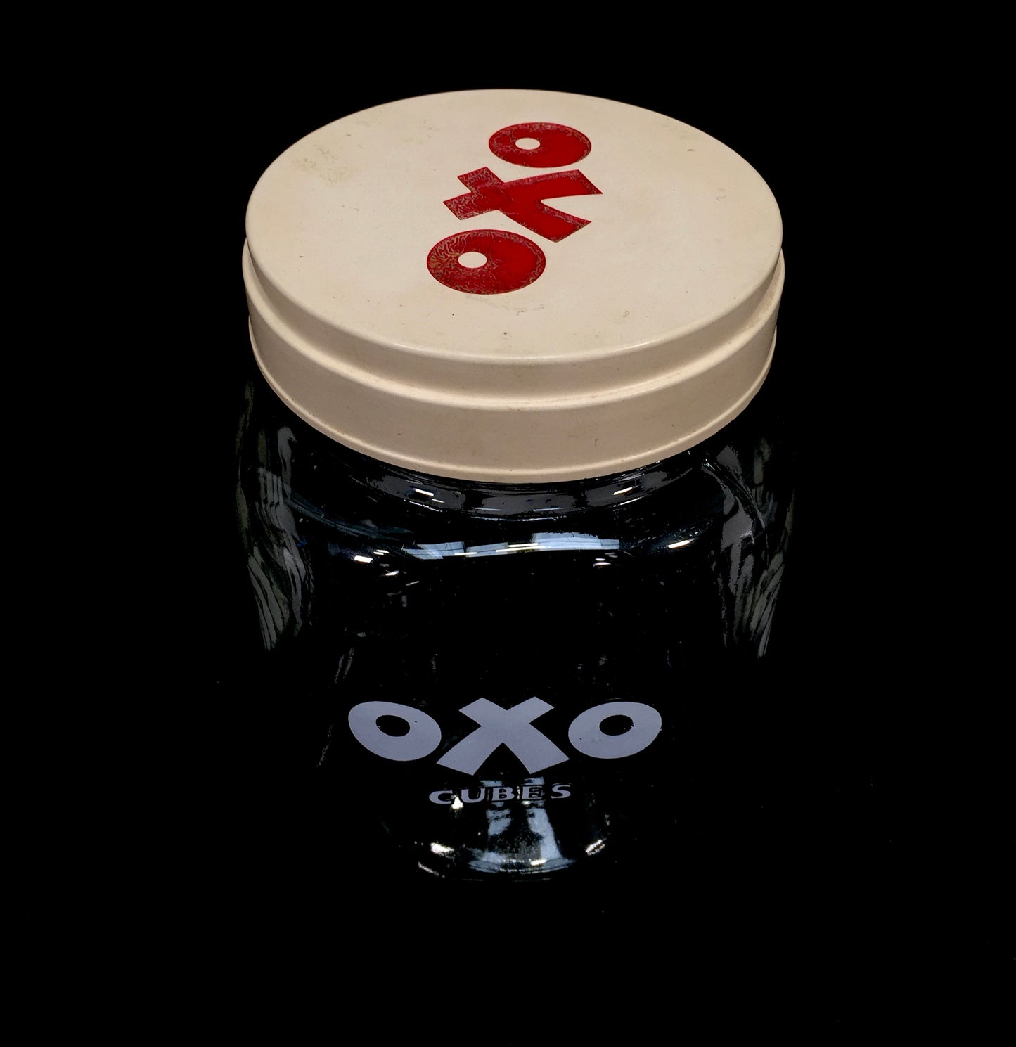 Antique Advertising - 1950s OXO Cubes Glass Shop Jar / Kitchenalia Storage Pot