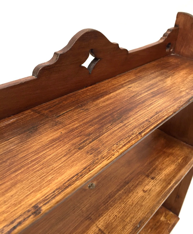 Antique Wooden Arts & Crafts 1920s Wall Hanging Shelf Display Unit / Open Back