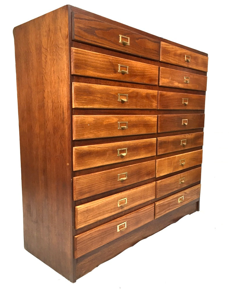 Antique Large Wooden Oak Office Double Filing Drawer Storage Cabinet Sideboard