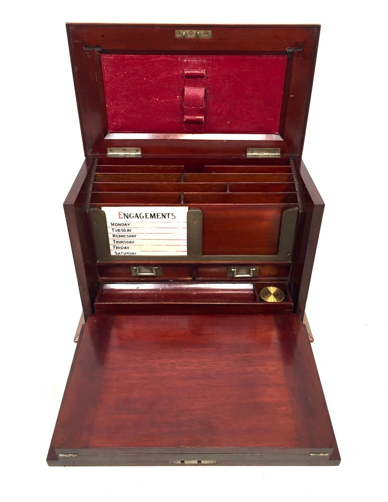 Antique Victorian Oak Wooden Desktop Stationery Box / Writing Cabinet with Key