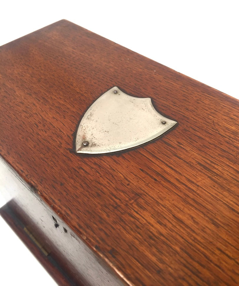 Antique Victorian Oak Wooden Desktop Stationery Box / Cabinet Writing Slope 1900