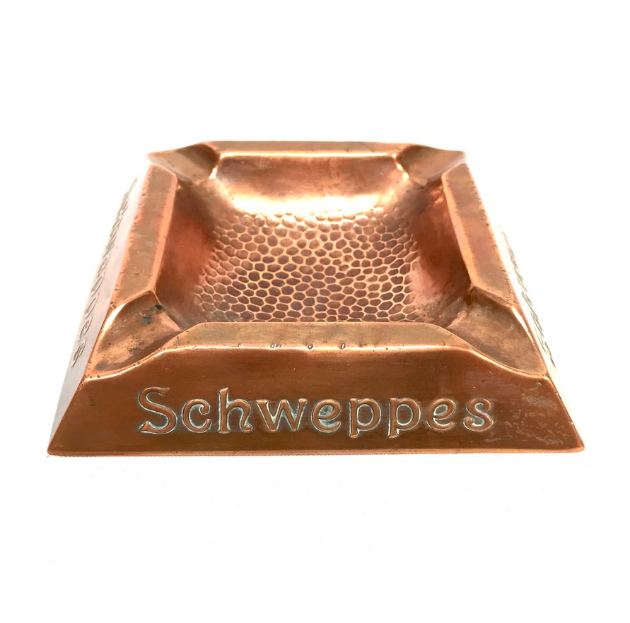 Antique Advertising - Copper Promotional Schweppes Pub Ashtray / Vintage