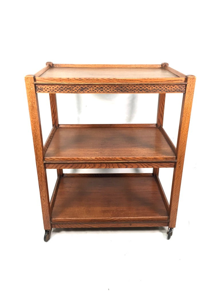 Antique Arts & Crafts Wooden Oak Tea Trolley / Bar Cart Side Table c.1930
