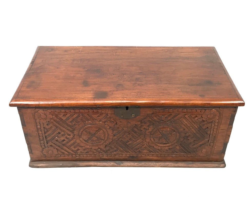 Antique Wooden Carved Blanket Box / Coffer Storage Chest Trunk c.1900