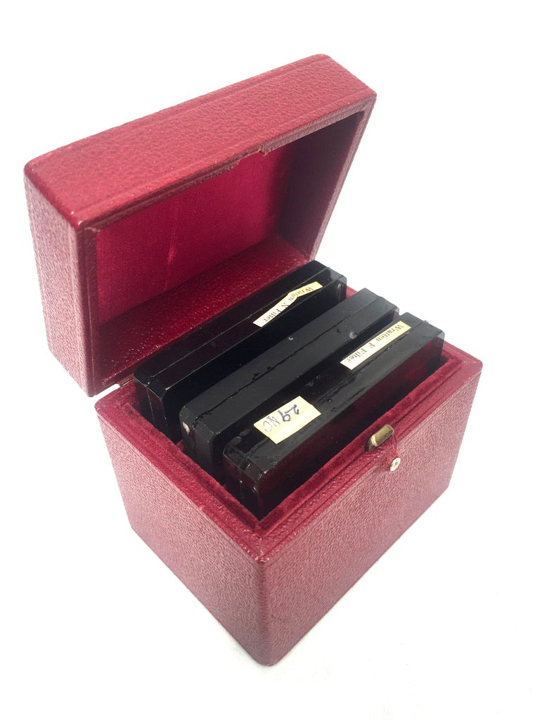 Antique Kodak Wratten Filterrs Optical Flats in Red Leather Bound Storage Box