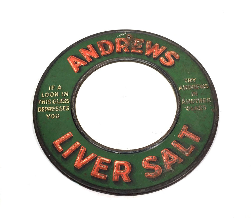 Antique Advertising -  Rare Andrews Liver Salt Tin Metal Mirror Sign c.1920