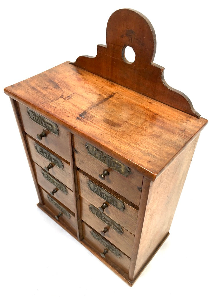 Antique Wooden Tabletop / Wall Hanging German Spice Box Drawers Storage Rack