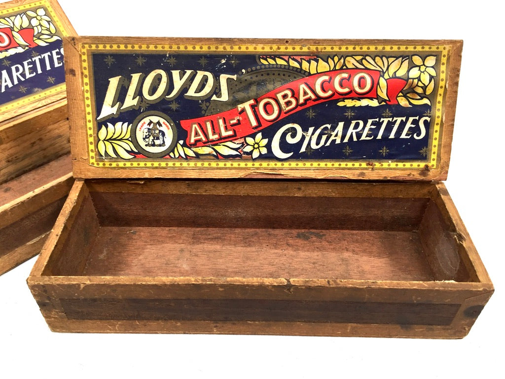 Antique Advertising Pair of Lloyds Tobacco Cigarettes Wooden Shop Display Boxes