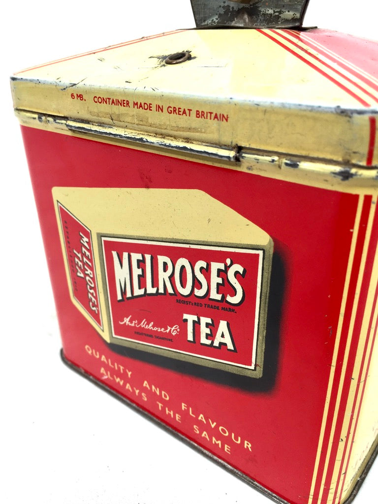 Antique Advertising - Melroses Tea Counter Top String Cutter Dispenser Tin c1930