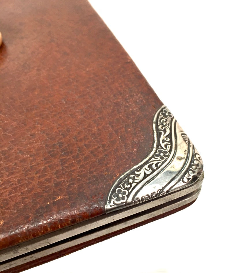 Antique Art Nouveau Silver Covered Leather Wallet Card Case Birmingham 1903